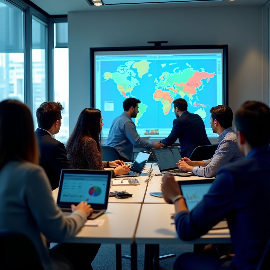 Equipo de asesores financieros analizando gráficos
